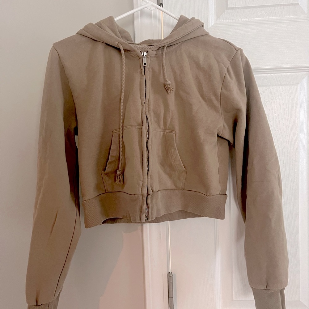 Beige cropped brandy melville zip up, one size